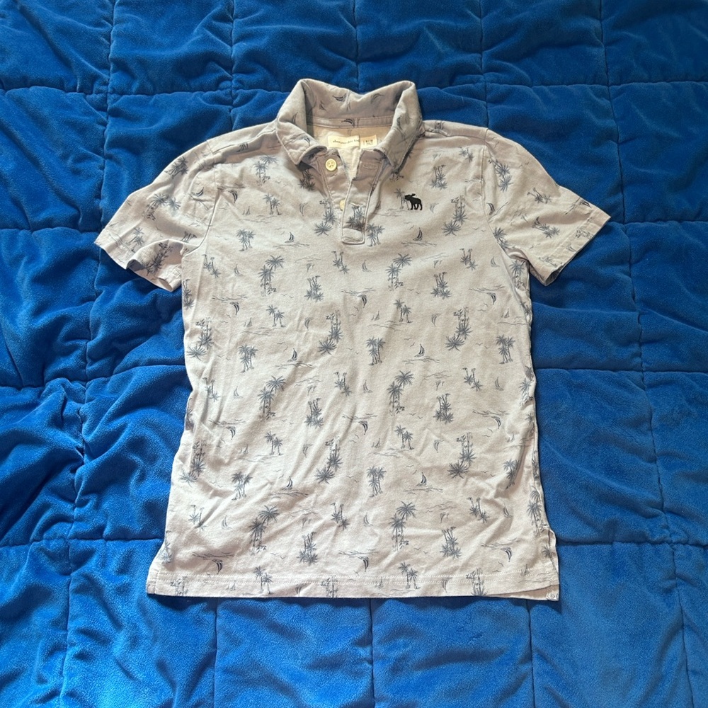 Boys Light blue Palm-Print Polo Shirt